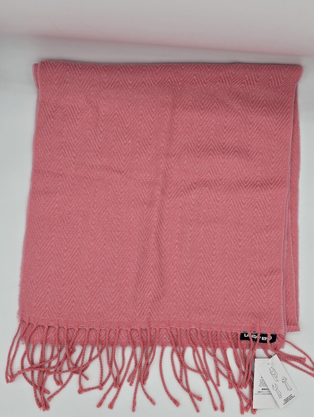 Lands' End - (NWT) Pink Herringbone Winter Anti-Static Fringed Oblong Scarf